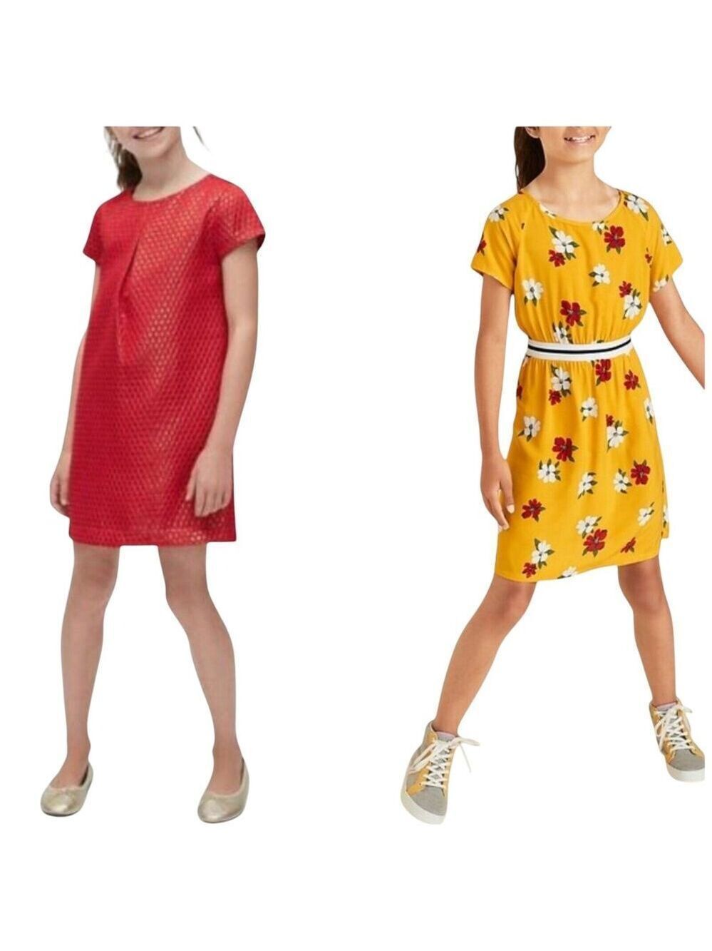 Gap Kids Red Metallic Pleated Jacquard Dot Party Dress/Old Navy Floral Dress M-8